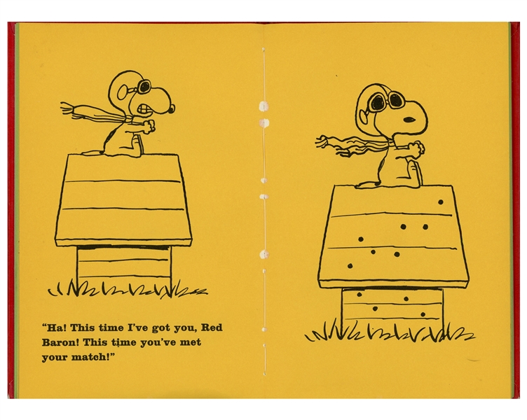 Charles Schulz Signed Drawing of Snoopy as the Flying Ace -- Within a First Edition of ''Snoopy and the Red Baron''