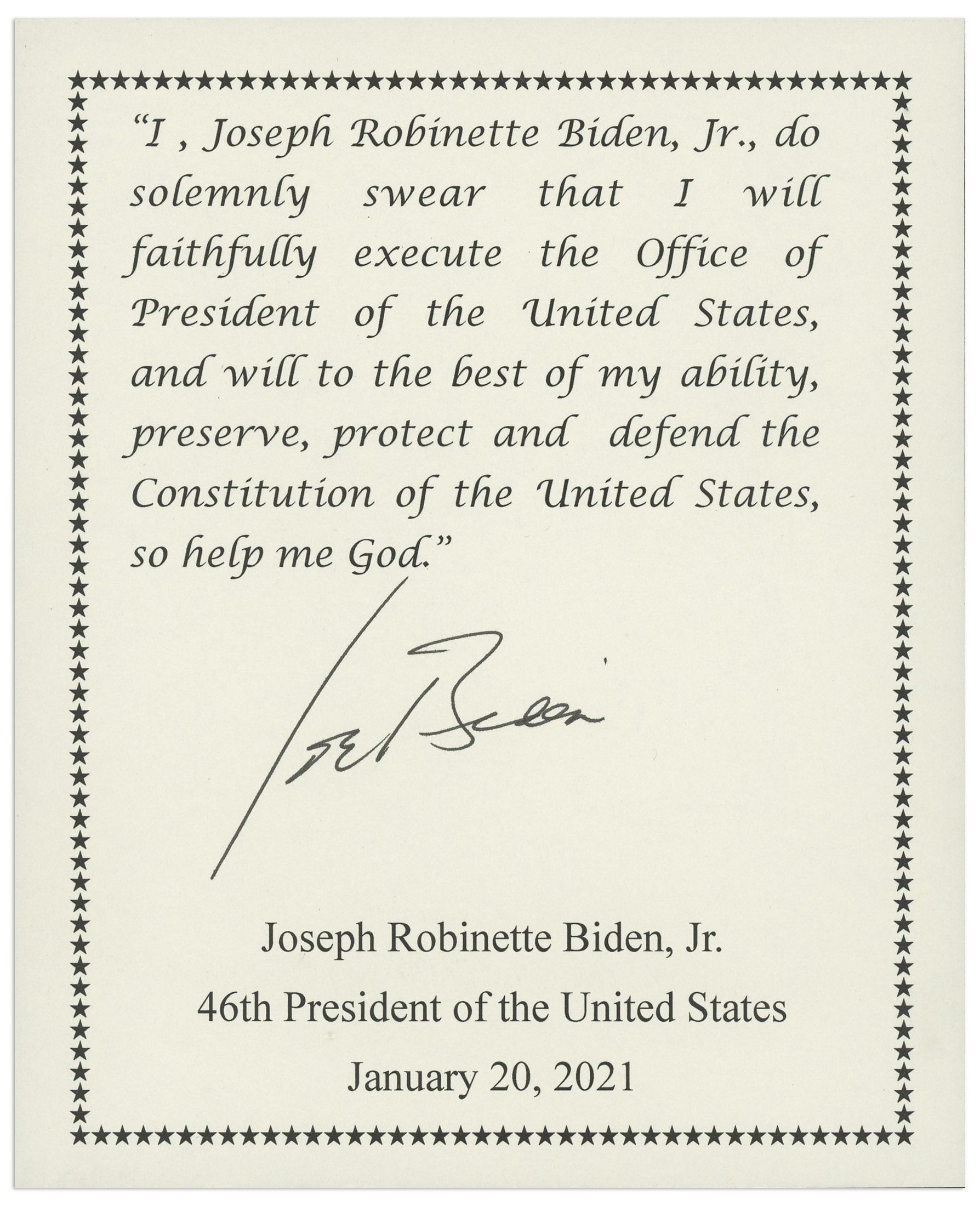 Lot Detail Joe Biden Signed Souvenir Presidential Oath Of Office