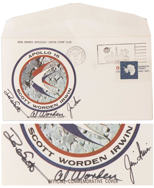 Apollo 15 Crew-Signed NASA Insurance Cover -- From Al Worden's Personal Collection, and Also With His Signed COA