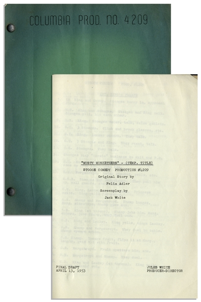 Moe Howard's Personally Owned Script for The Three Stooges 1954 Film ''Musty Musketeers''