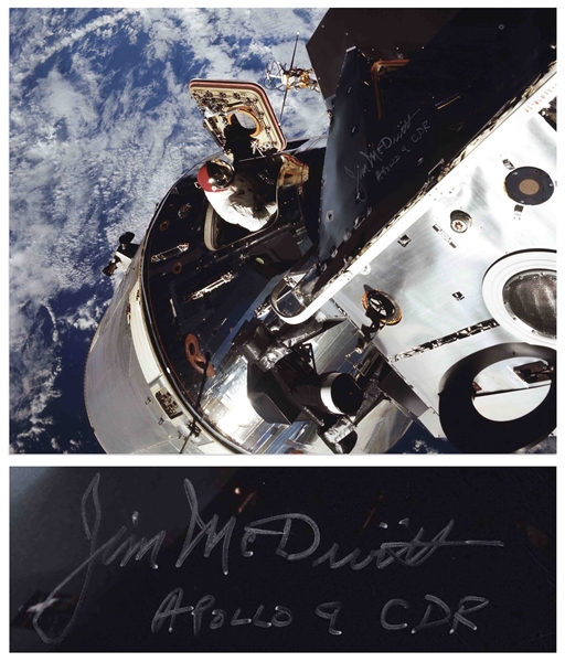 James McDivitt Signed 20'' x 16'' Photo From the Apollo 9 Mission, Showing Dave Scott During His EVA