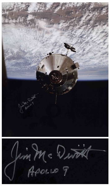 James McDivitt Signed 20'' x 16'' Photo From the Apollo 9 Mission, Showing the Command Module in Earth's Orbit