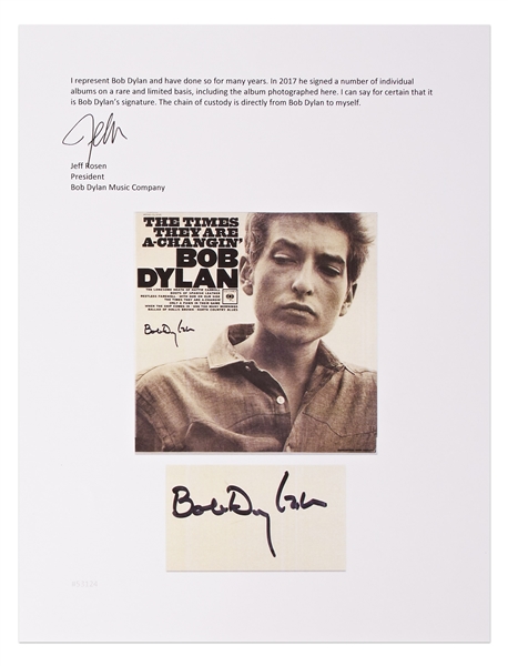 Bob Dylan Signed Album ''The Times They Are A-Changin''' -- With a COA From Dylan's Manger, Jeff Rosen