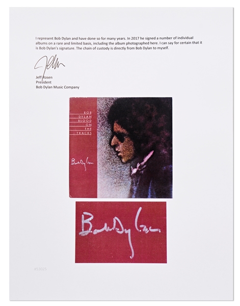 Bob Dylan Signed Album ''Blood on the Tracks'' -- With a COA From Dylan's Manger, Jeff Rosen