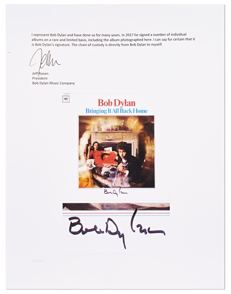 Bob Dylan Signed Album ''Bringing It All Back Home'' -- With a COA From Dylan's Manger, Jeff Rosen