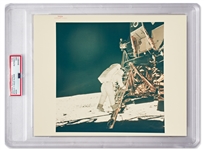 Apollo 11 Red Number 10 x 8 Photo of Buzz Aldrin Descending the Ladder Onto the Lunar Surface -- Printed on A Kodak Paper & Encapsulated by PSA as Type I Photo from 1969