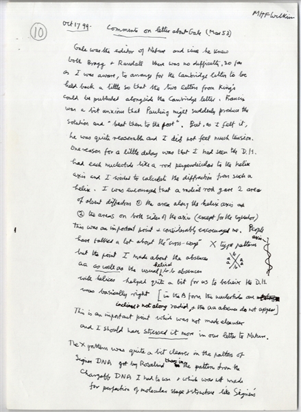 Maurice Wilkins Autograph Manuscript Signed Three Times, With Fascinating DNA Content -- ''the situation was very confused around the Double Helix...High tension accounted for some of the secrecy''