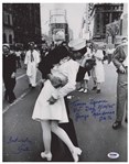Photo of the Iconic Times Square Kiss to Celebrate the End of World War II, Signed by the Couple Greta Zimmer & George Mendonsa -- Photo Measures 11 x 14, With PSA/DNA COA