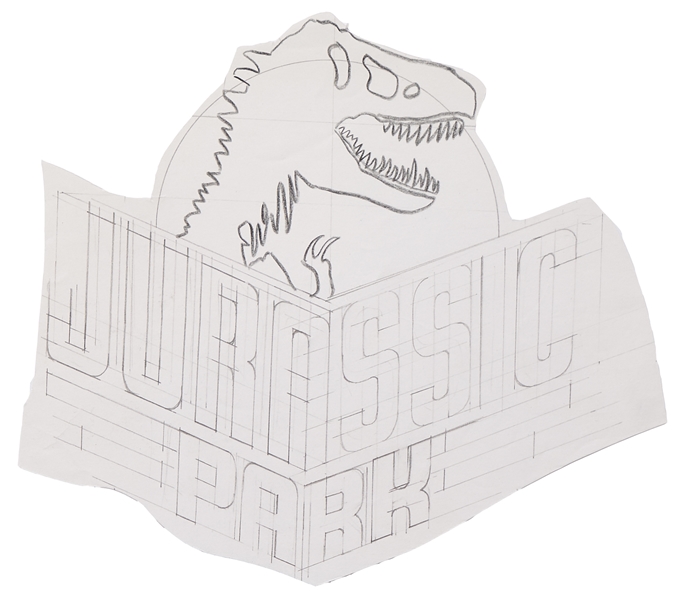Original ''Jurassic Park'' Logo Sketch Created in Development for the 1993 Film -- Drawing Shows a T-Rex Above the Words ''Jurassic Park''