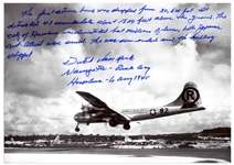 Dutch Van Kirk Autograph Statement Signed on a 10 x 8 Photo of the Enola Gay, Regarding Dropping the Atomic Bomb -- ...The war soon ended and the killing stopped...