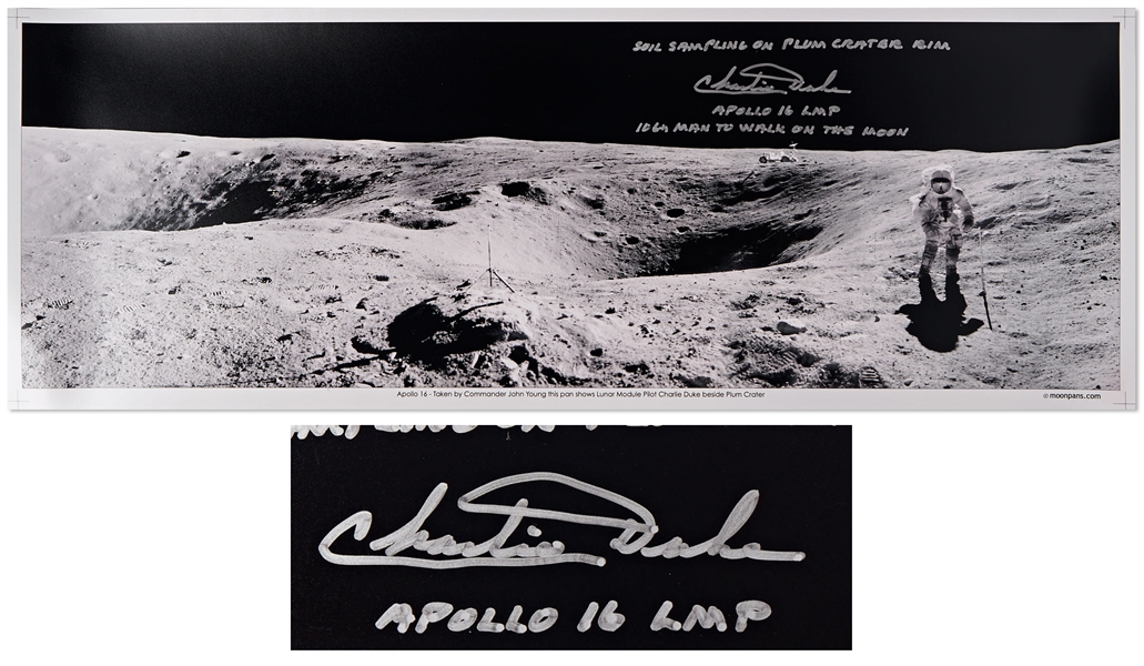 Charlie Duke Signed 23.5'' Panoramic Photo at the Edge of the Plum Crater