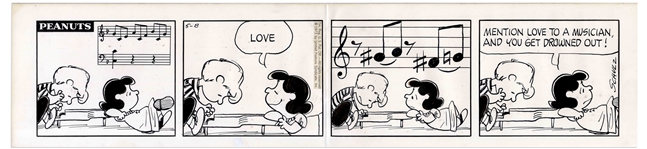 Charles Schulz Original Peanuts Comic Strip Featuring Schroeder & Lucy -- With Hand-Drawn Musical Notes