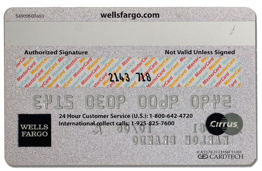 Marlon Brando's Personally Owned Wells Fargo Platinum MasterCard