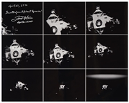 Fred Haise Signed 20 x 16 Photo of Apollo 13s Lifeboat, the Lunar Module After It Was Jettisoned Just Before Reentry -- Haise Writes The end of our lifeboat Aquarius!
