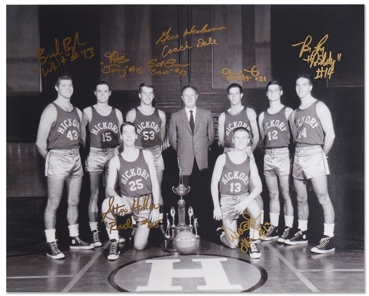 ''Hoosiers'' Cast-Signed 20'' x 16'' Photo -- All Actors Add Their Characters' Names Including Gene Hackman as ''Coach Dale''