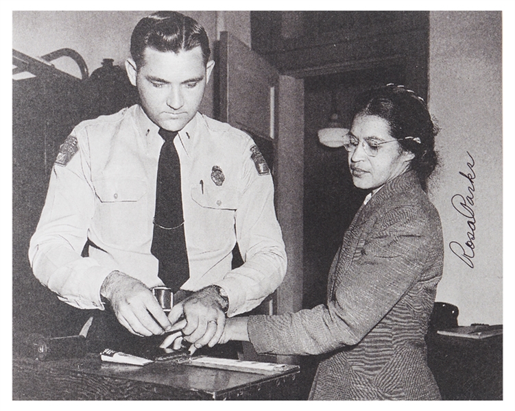 Rosa Parks Signed 10'' x 8'' Photo of Her Being Booked After Her Arrest