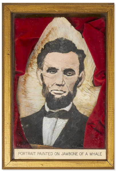 Abraham Lincoln Portrait on Whale Jawbone -- Measures 6.5'' x 10.5''
