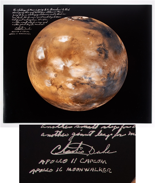 Apollo 16 Moonwalker Charlie Duke Signed 20'' x 16'' Photo of Mars -- ''Mars...will be another small step for man and another giant leap for mankind!''