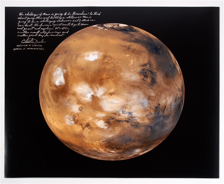 Apollo 16 Moonwalker Charlie Duke Signed 20'' x 16'' Photo of Mars -- ''Mars...will be another small step for man and another giant leap for mankind!''