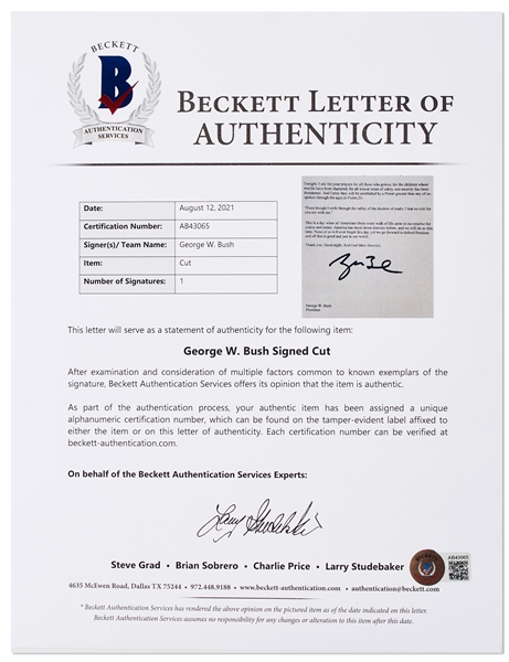 George W. Bush Signed 9/11 Speech -- With Beckett COA