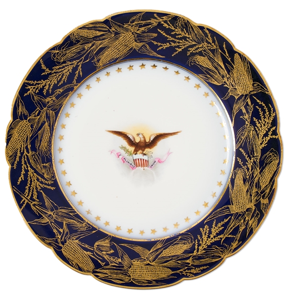 Breakfast Plate From the Benjamin Harrison Administration -- Blue Border Accented by Goldenrod & Encircled With 44 Stars