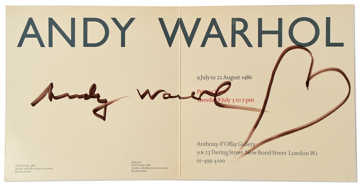 Andy Warhol Signed Art Exhibition Program -- Warhol Adds a Large Heart Symbol After His Signature