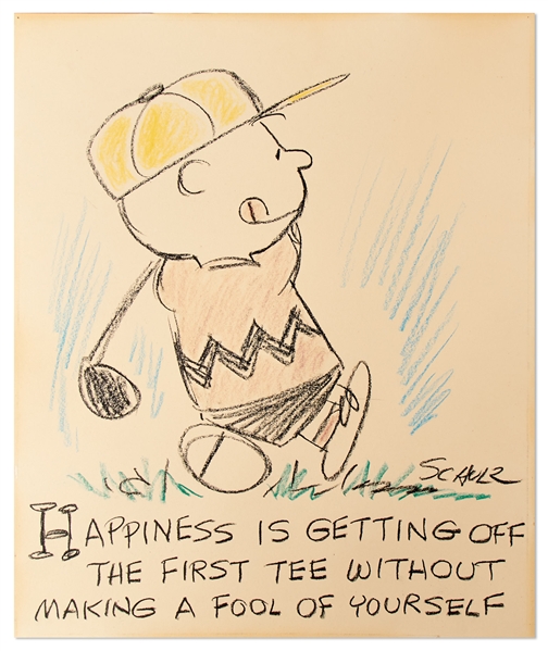 Charles Schulz Hand-Drawn Sketch of Charlie Brown Playing Golf -- Large Sketch Measures 20'' x 24''