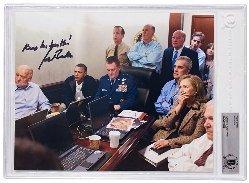 Joe Biden Signed ''Situation Room'' 10'' x 8'' Photo During the Raid on Osama bin Laden's Compound -- Encapsulated by Beckett