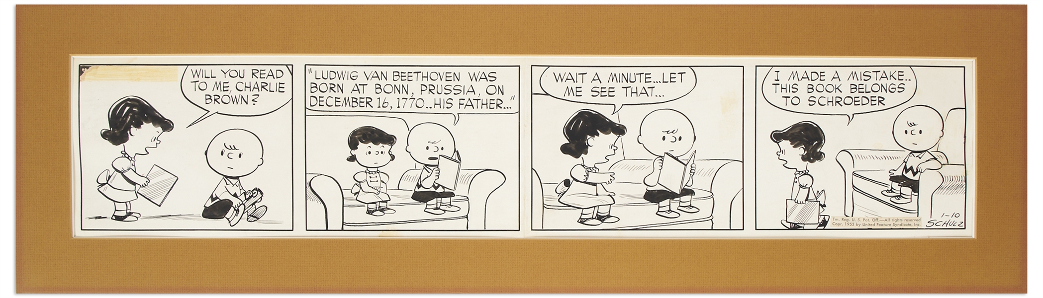 Very Early 1953 ''Peanuts'' Comic Strip by Charles Schulz -- Featuring Charlie Brown & Lucy