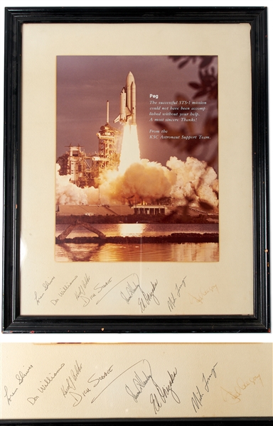 STS-1 Photo Display Signed by the Astronaut Support Team Including Dick Scobee and Ellison Onizuka