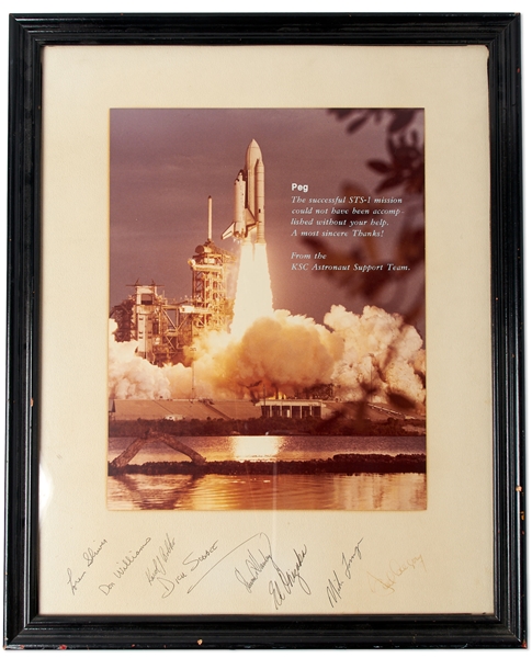 STS-1 Photo Display Signed by the Astronaut Support Team Including Dick Scobee and Ellison Onizuka