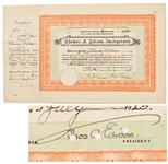 Thomas Edison Stock Signed, Issued to Himself