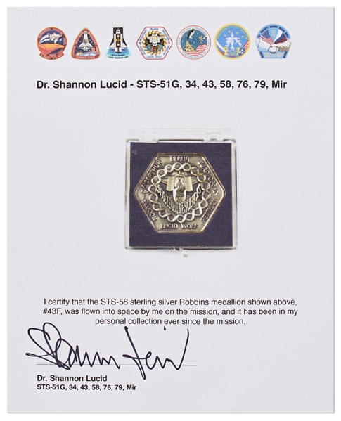 Robbins Medal #43F, Flown on Columbia STS-58 -- Owned by Astronaut Shannon Lucid