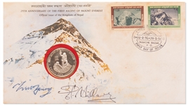 Sir Edmund Hillary & Tenzing Norgay Signed First Day Cover -- With Limited Edition Coin Marking the 25th Anniversary of Everests First Ascent
