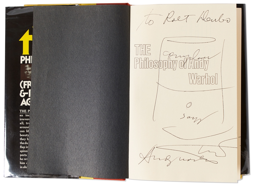 Andy Warhol Sketches His Famous Campbell's Soup Can -- Drawn Upon a Signed First Edition of ''The Philosophy of Andy Warhol''