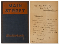 Sinclair Lewis Signed First Edition of Main Street -- Association Copy With Lengthy Inscription to Fellow Authors Charles Hanson Towne and Claire Flynn