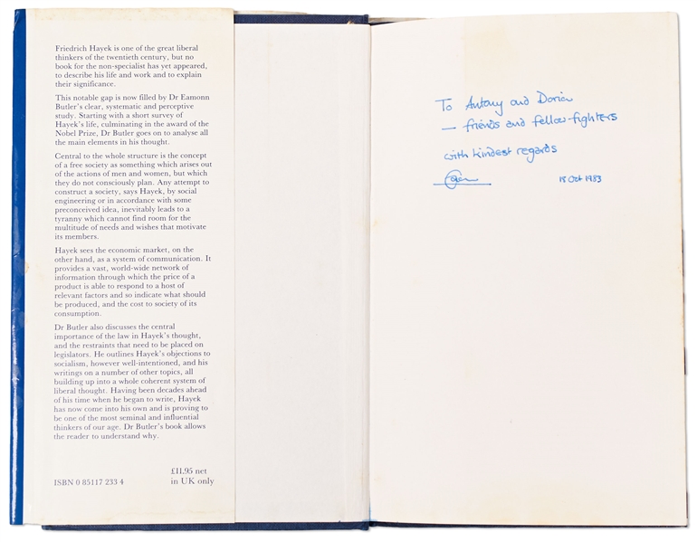 Friedrich Hayek Signed First Edition of ''Hayek: His Contribution to the Economic and Political Thought of Our Time''