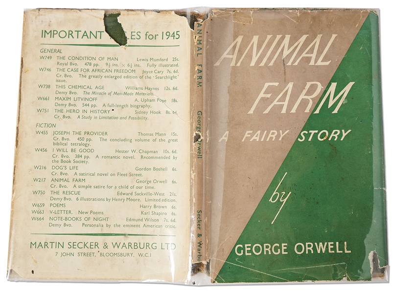 First Edition, First Printing of George Orwell's Classic Novel, ''Animal Farm'' in Original Dust Jacket