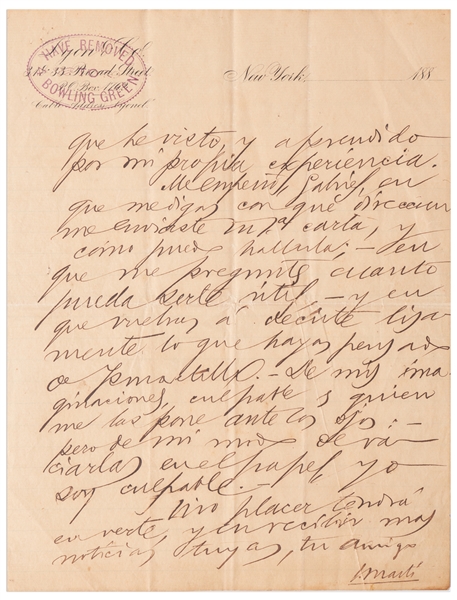 Cuban Patriot Jose Marti Autograph Letter Signed from 1882