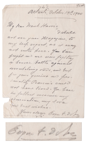 Eugene V. Debs Autograph Letter Signed While in Prison -- ''...You have fought and are now fighting a heroic battle...''