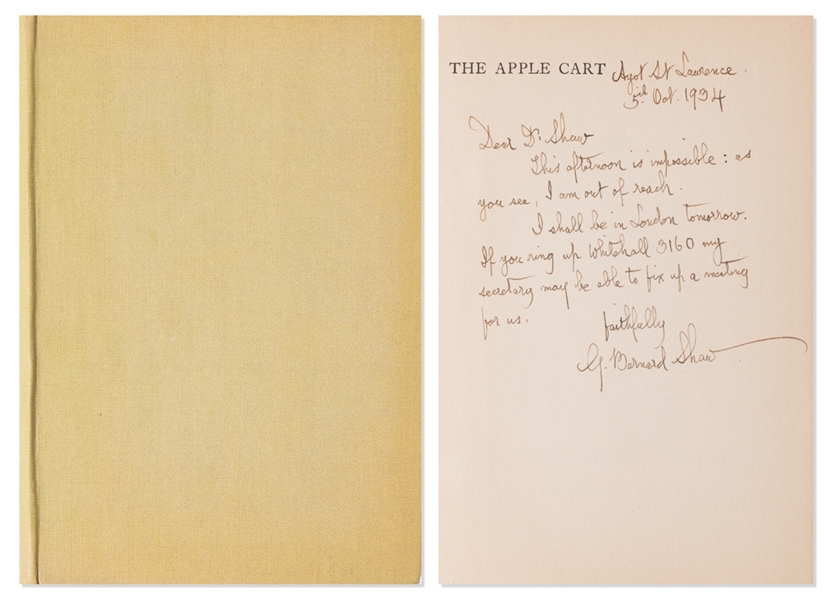 George Bernard Shaw Signed First Edition, First Printing of ''The Apple Cart: a Political Extravaganza'' -- With JSA COA