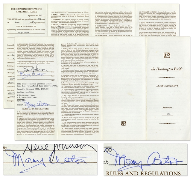 Mary Astor Twice-Signed Lease Agreement