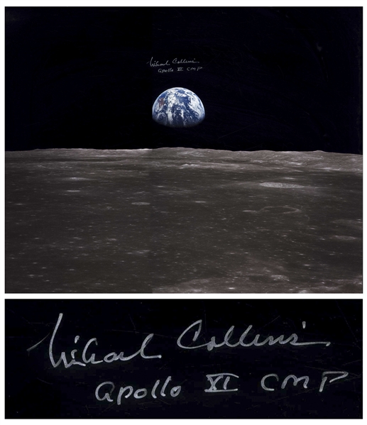 Michael Collins Signed 20'' x 16'' Photo of the Apollo 11 Earthrise''