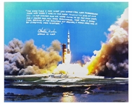 Charlie Duke Signed 20'' x 16'' Photo of the Apollo 16 Rocket Launch -- With a Handwritten Recollection About Nearly Losing His Life on the Moon: ''...I would have had it...''