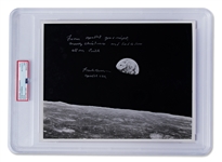 Scarce Type I Earthrise Photo Taken During the Apollo 8 Mission, Signed by Commander Frank Borman Who Writes a Christmas Greeting from the Mission