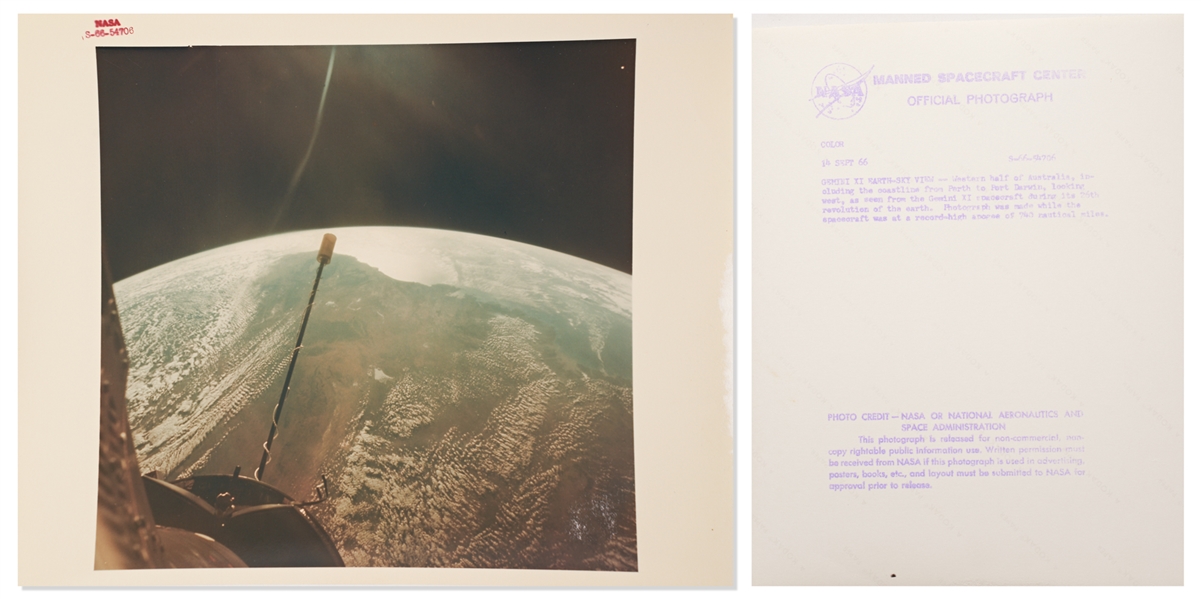 Lot of 12 NASA Photos, All on ''A Kodak Paper'' & 10 With Red Numbers -- Includes Earthrise, Apollo 11, First Spacewalk, Astronaut Group Photos, and Several Views of Earth