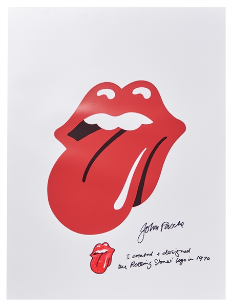 John Pasche Hand-Drawn and Signed ''Tongue and Lips'' Artwork on a Rolling Stones Lithograph Poster