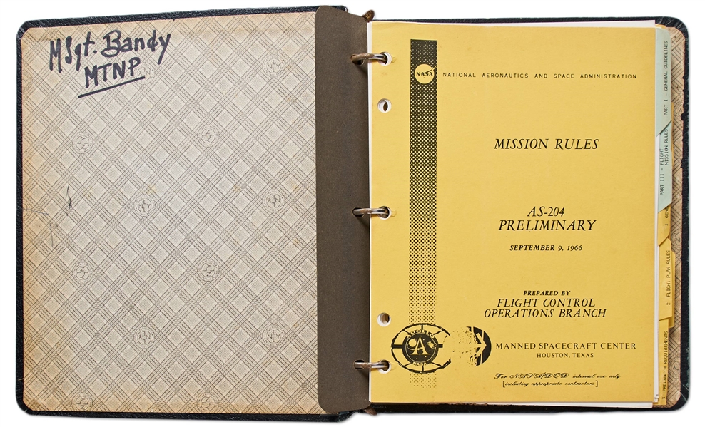 Original ''Mission Rules'' for Apollo 1 -- Dated 9 September 1966, the ''First Attempt at a Complete Integration of the Total Mission Rules'' for the First Apollo Mission
