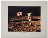 Large Format NASA Chromogenic Photograph of Buzz Aldrin Standing Next to the U.S. Flag on the Moon -- Measures 14 x 11