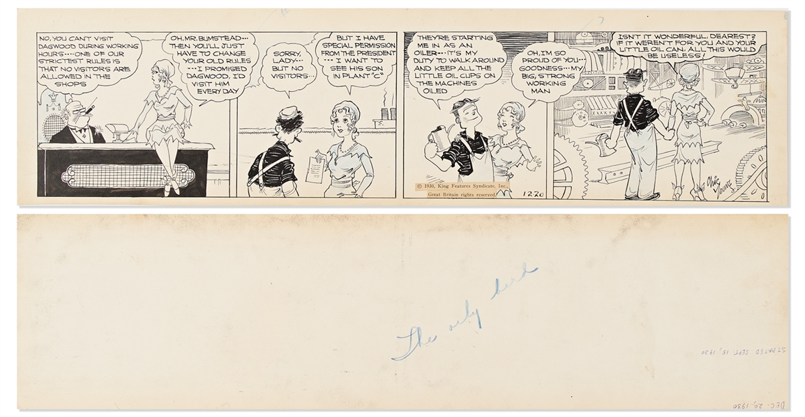 Lot of Four ''Blondie'' Comic Strips Hand-Drawn & Signed by Chic Young from the Early 1930s -- Including One from 1930 Shortly After the Strip's Debut